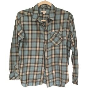 JJill Plaid Flannel Shirt Womens Petite Size S Blue Button Up Long Sleeve Cotton